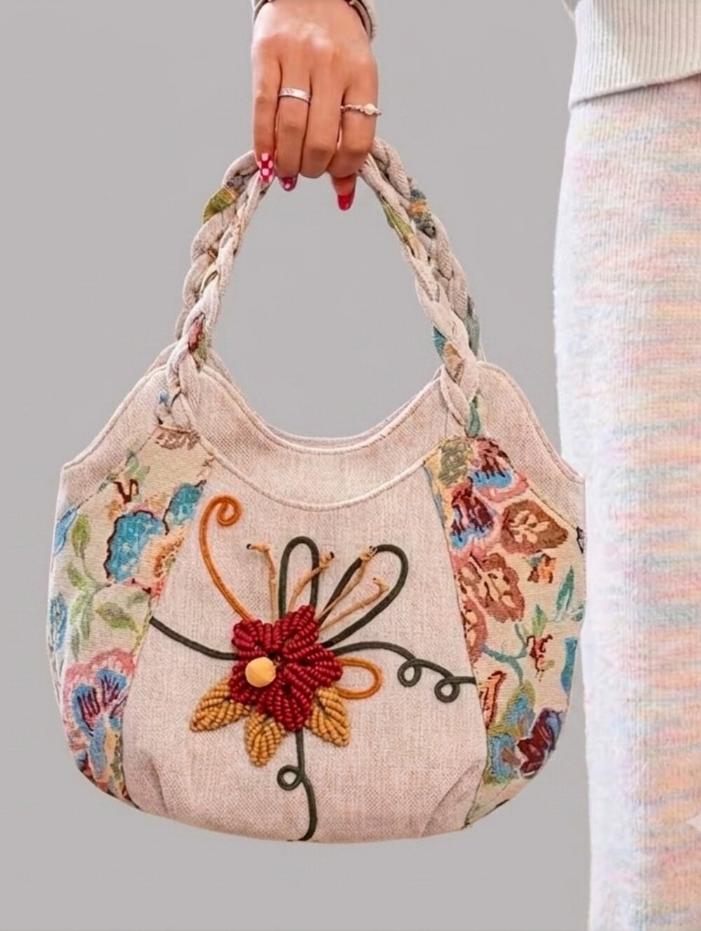 NWT Boho Woven Tapestry Floral Small Shoulder Bag Multi Compartment Handbag - Picture 7 of 14